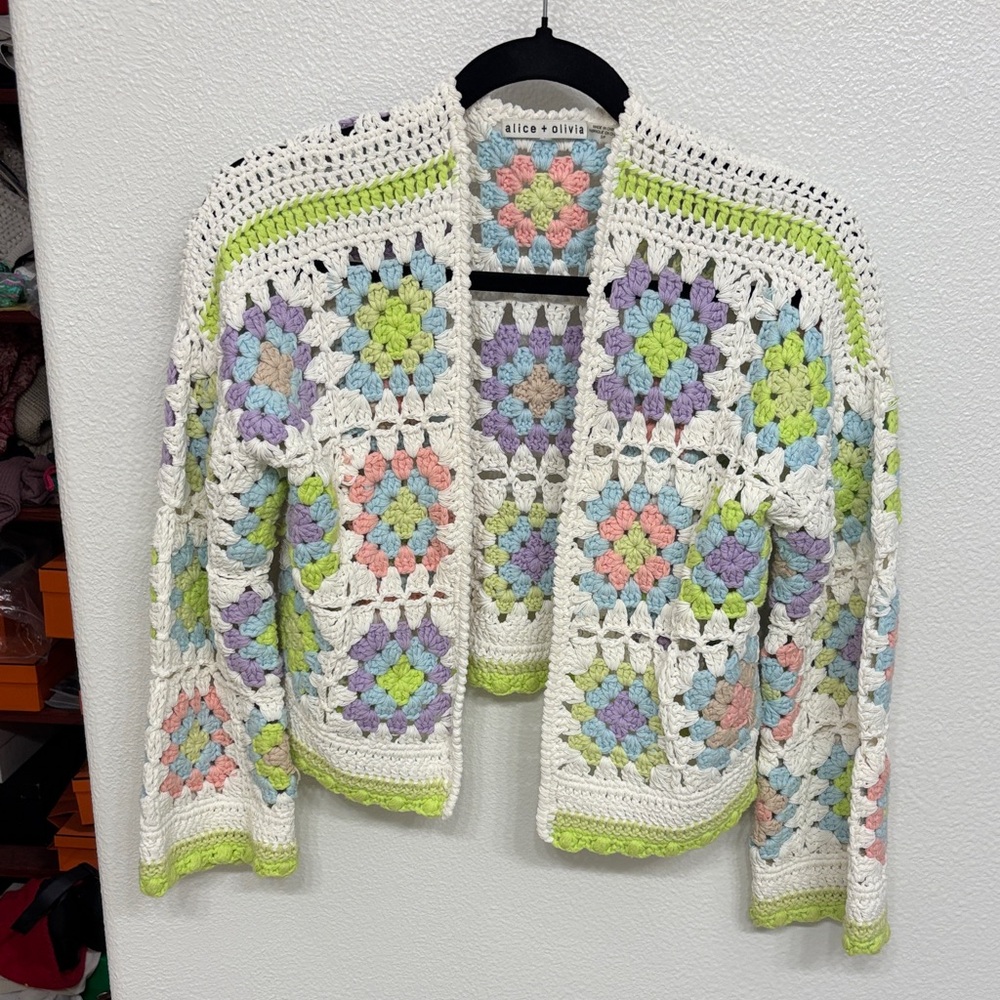 Alice + Olivia Pastel Crochet Cardigan